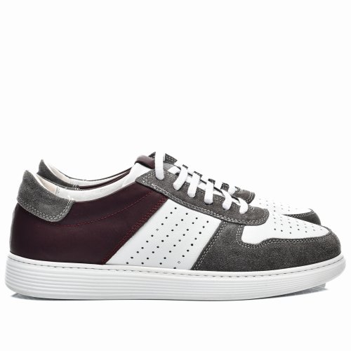 Pantofi sport perforati gri bordo piele naturala alkdig097