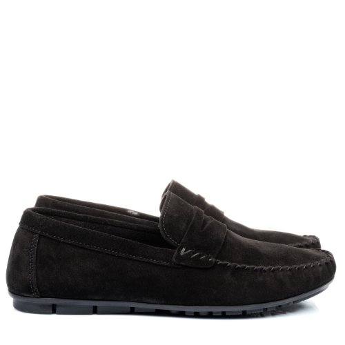 Mocasini negri piele naturala intoarsa 6012