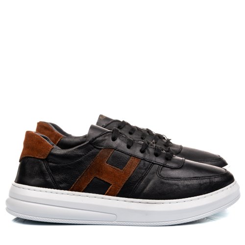 Pantofi sport negri piele naturala bvets017