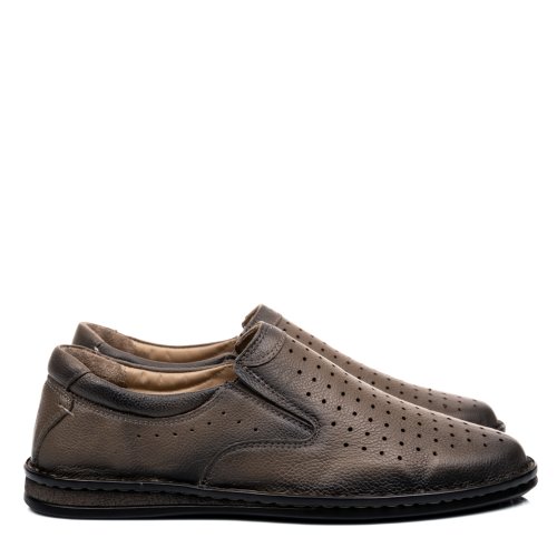 Pantofi perforati gri piele naturala 1ve70