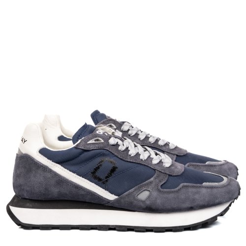 Mono way, pantofi sport albastri piele naturala intoarsa runner