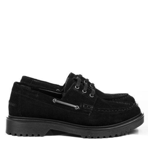 Mocasini negri piele naturala intoarsa mves047r07ab