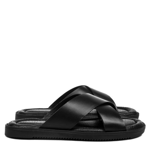 Papuci negri piele naturala mved-640r01
