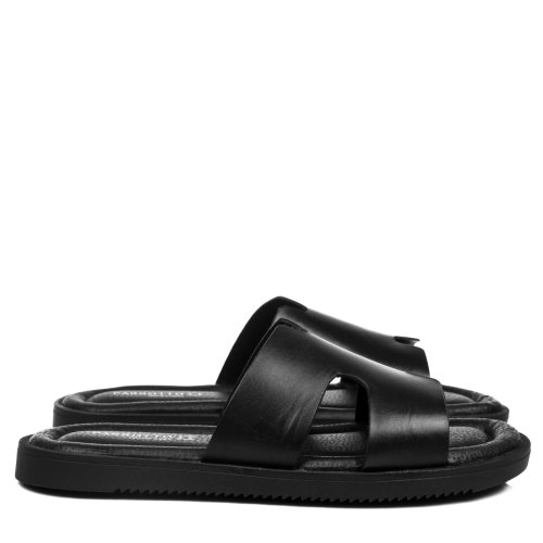 Papuci negri piele naturala mved-640r02
